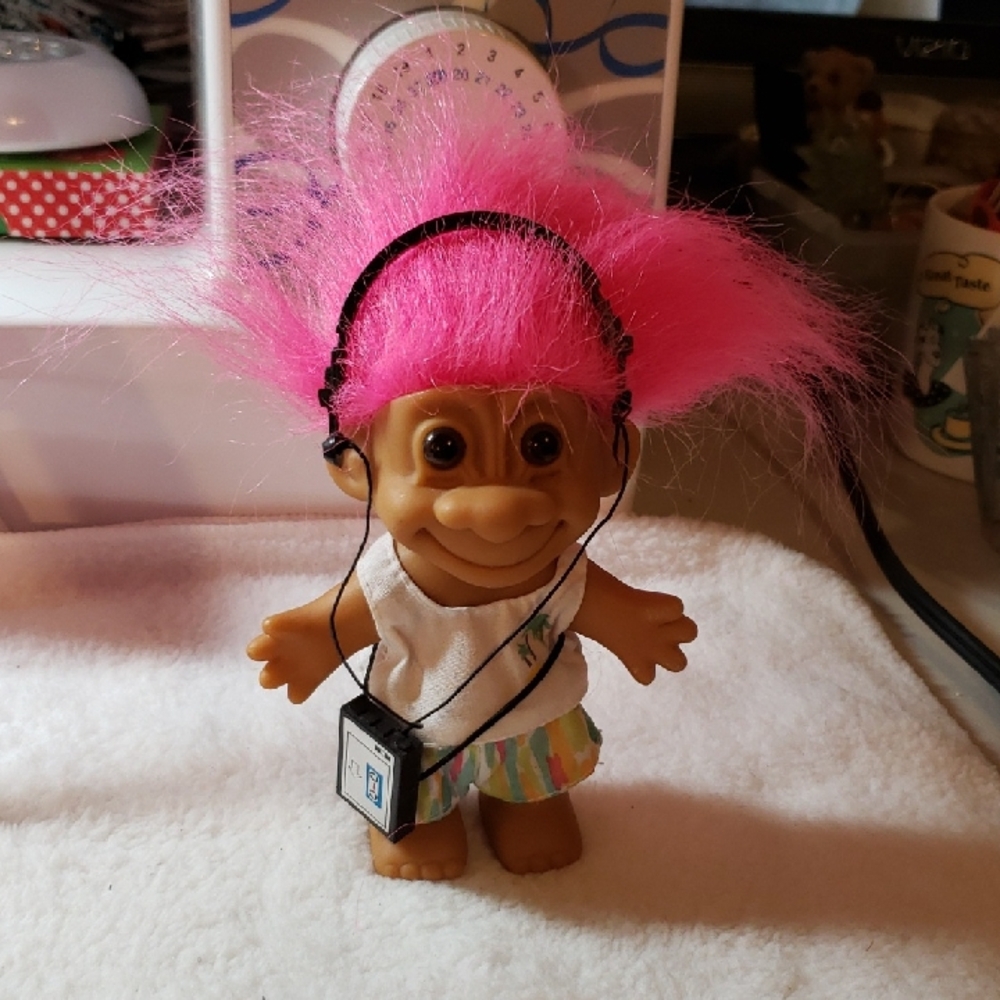 Troll Doll with Pink Hair and Headphones